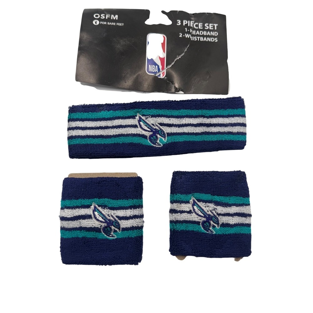 For Bare Feet Charlotte Hornets NBA 3-Piece Headband Wristband Set NWT